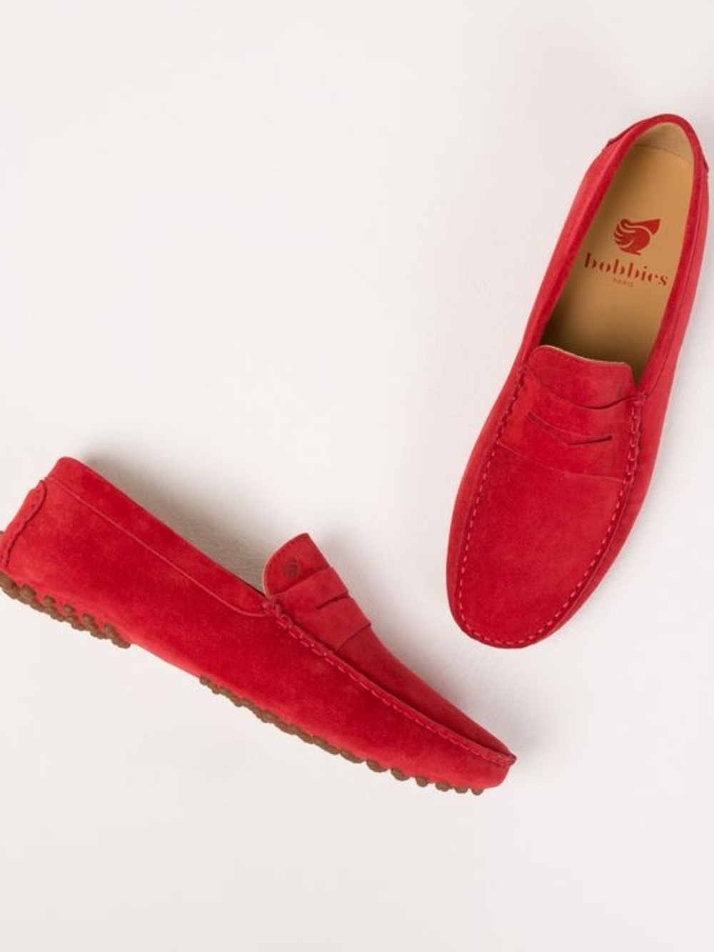 Bobbies Paris Suede Leather Driving Penny Loafers Shoes Soft Moccasins Red Flats